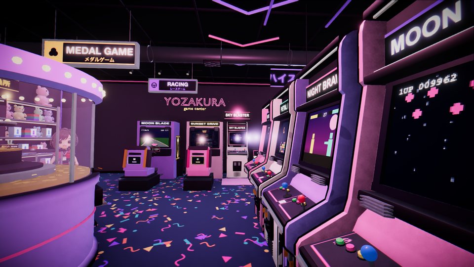 ネオンのゲームセンターの店内