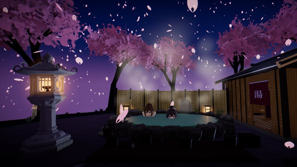 桜に囲まれた露天風呂